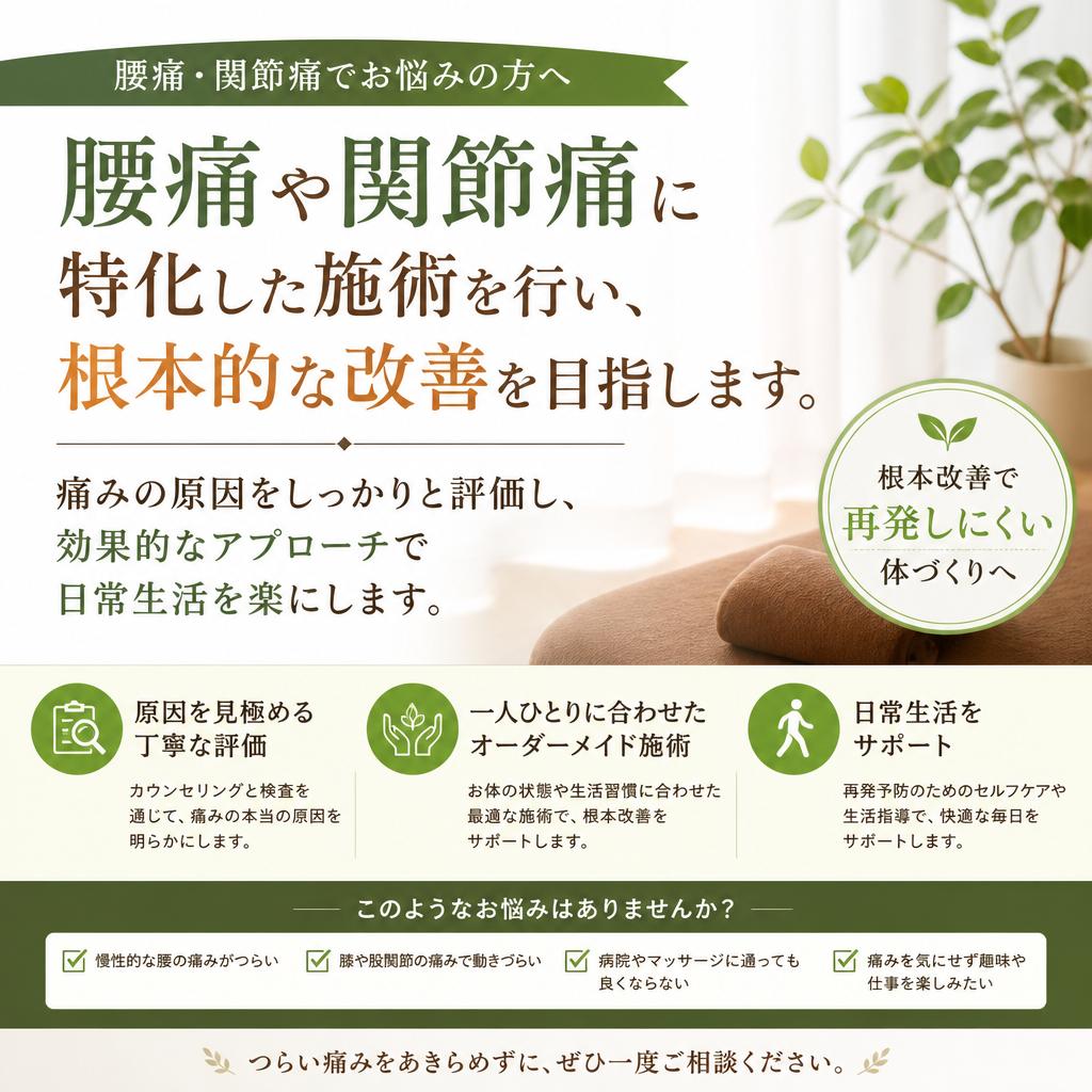 腰痛・関節痛を根本から解消