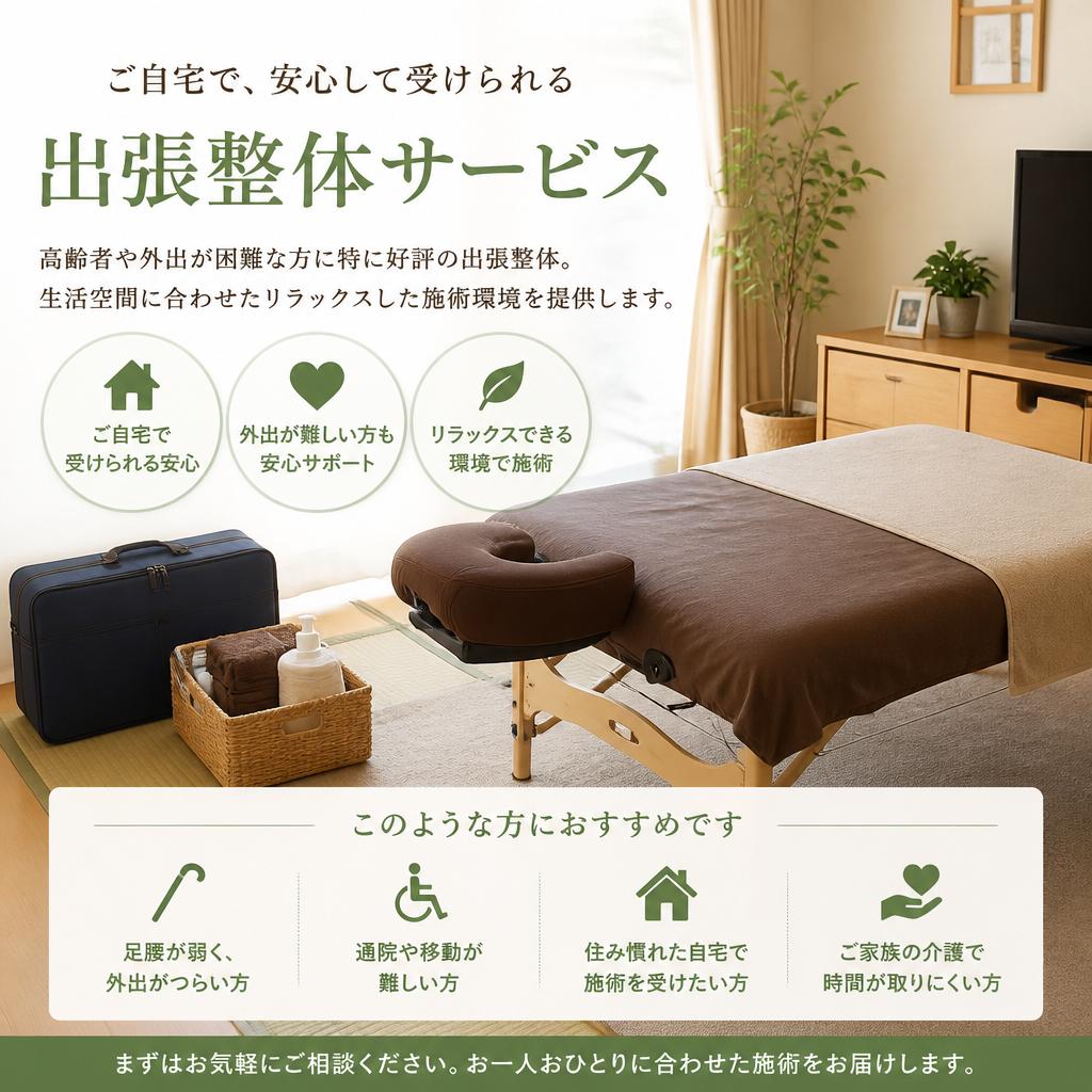 ご自宅で受けられる安心の施術
