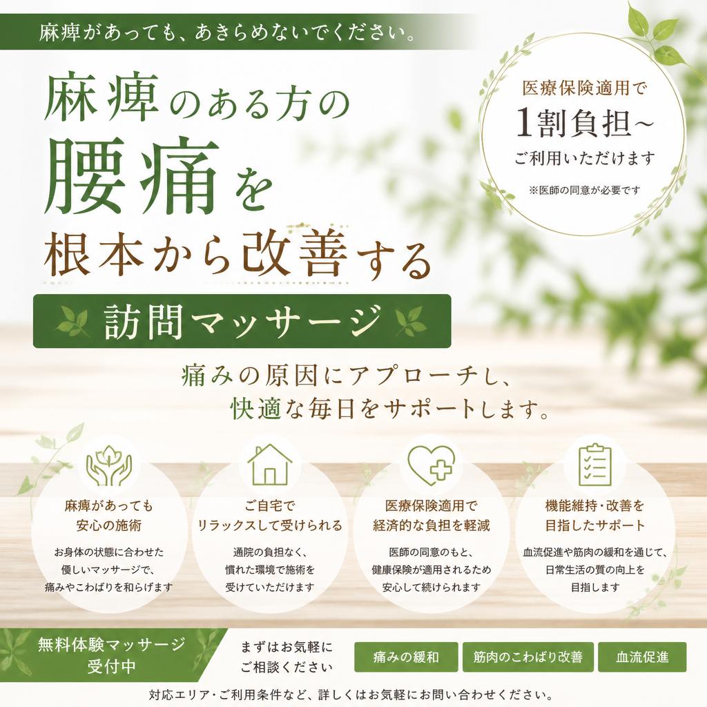 麻痺のある方の腰痛を根本から改善する訪問マッサージ