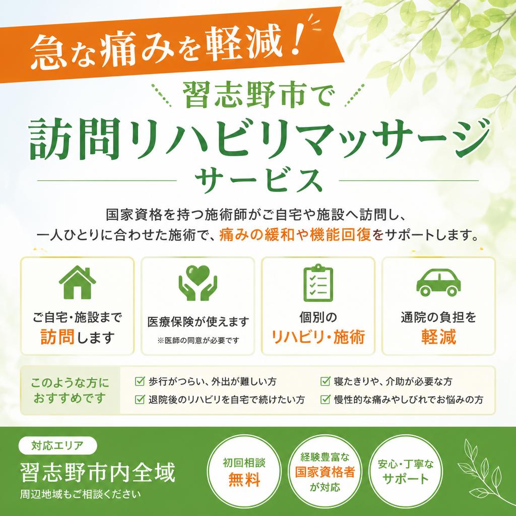 急な痛みを軽減！習志野市で訪問リハビリマッサージサービス