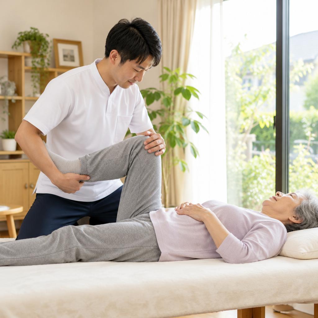 痛みを抱えた毎日に、ご自宅でできる一歩を。八千代市周辺の訪問マッサージ・出張整体で、身体機能の維持とリハビリをサポートします。